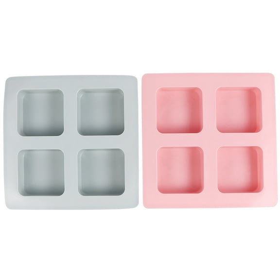 Zoyueyie 2pcs 4 Cavities Soap Mold Handmade Soap Making Mold DIY Square Food Grade Cake Mold Baking Tools for Home Store (Blue   Pink)