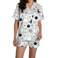 thumbnail image 4 of NMMUED Womens Halloween Pajamas Halloween Pjs Women Button Pjs for Women Set Button Down Sets for Women Satin Lounge Sets for Women Halloween Matching Pajamas, Gray M, 4 of 5