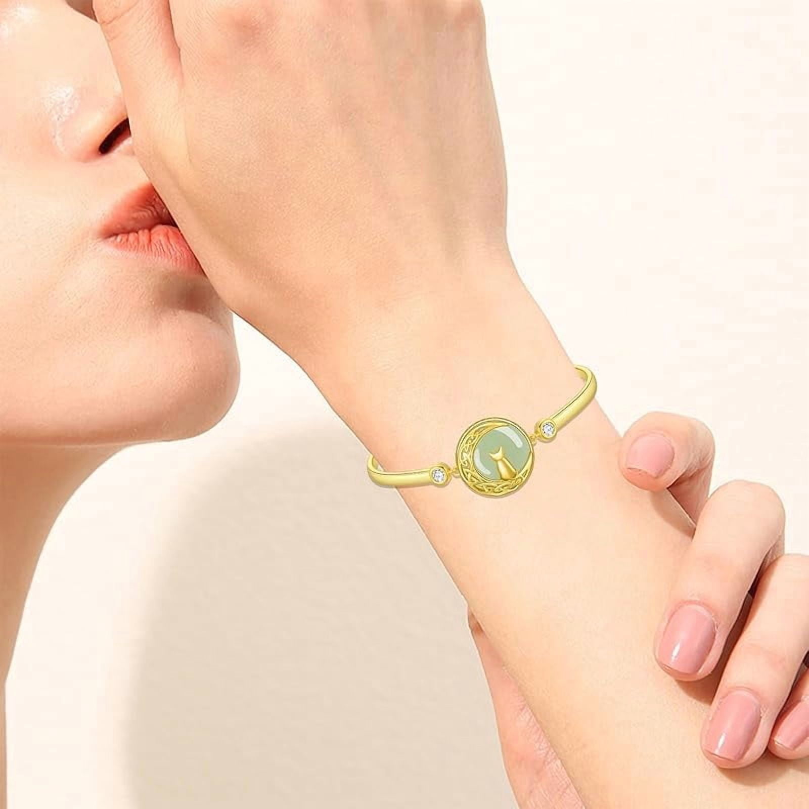 JKR Jade Bracelet for Women 14k Plated Sterling Silver Lotus/Sunflower/Tree of Life/Hummingbird/Dragonfly/Bee/Butterfly/Cat Jade Jewelry Birthday Mothers Day Gifts for Mom Grandma