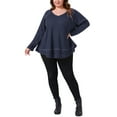 thumbnail image 2 of Agnes Orinda Plus Size Waffle Knitted Top for Women V Neck Long Sleeve Patchwork Hem Pullover Knit Sweater Blouses 1X Navy Blue, 2 of 6