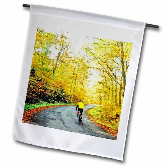 3dRose, USA, Vermont. The Lincoln Gap. Bicyclist - US47 RDU0017 - Richard Duval, 12 x 18 inch Garden Flag