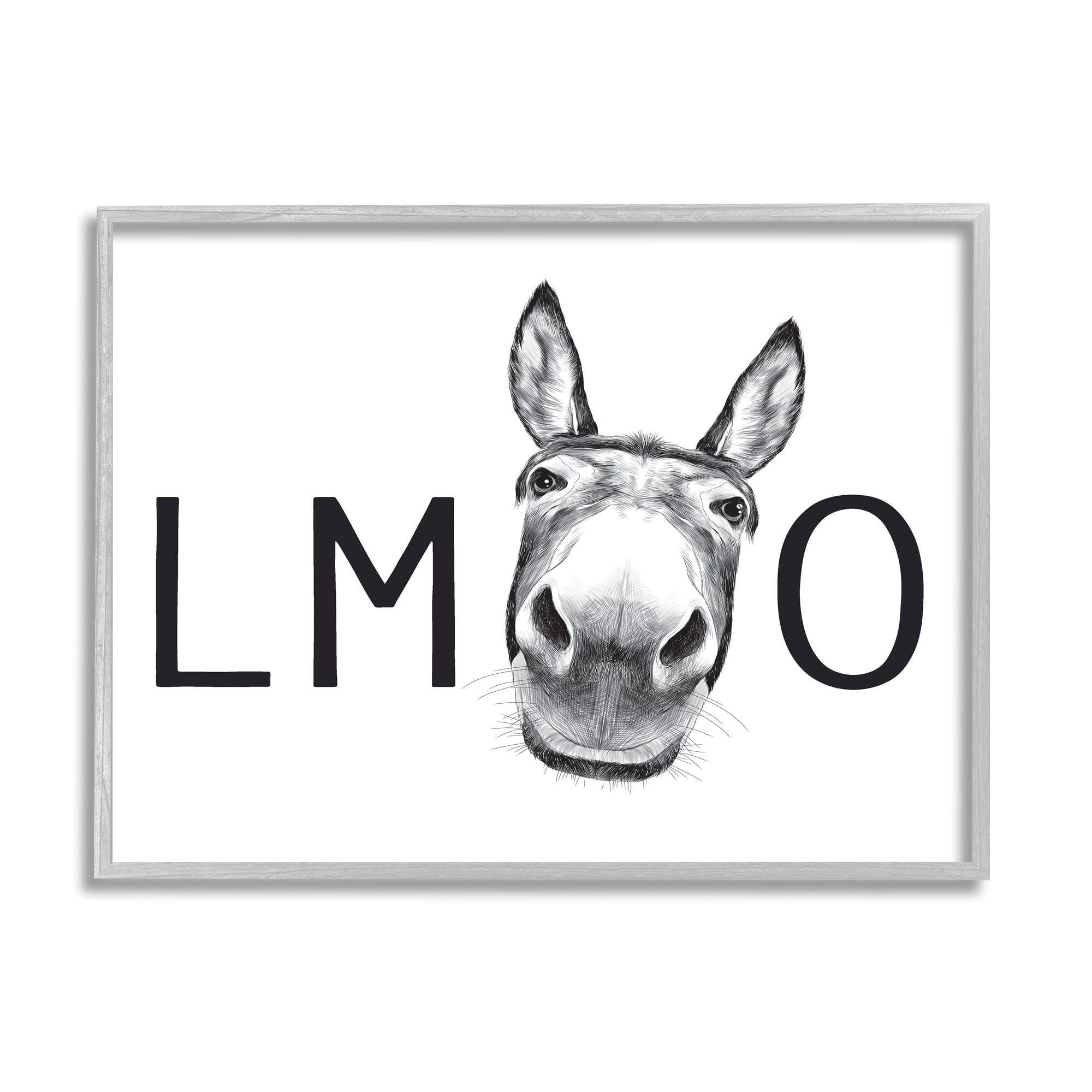 Stupell Industries LMAO Donkey Amusing Monochrome Casual Animal Humor Graphic Art Gray Framed Art Print Wall Art, Design by Lettered and Lined
