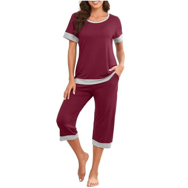 Yuyuzo Ensembles de Pyjamas pour Femmes Manches Courtes Hauts de Pyjama avec Pantalons Capri Doux et Confortables avec Poches