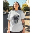 thumbnail image 3 of Women's Graphic T-Shirt White 3XL Women's Tops Skull Head with Cats Crew Neck Short Sleeve Shirts for Women, 3 of 3