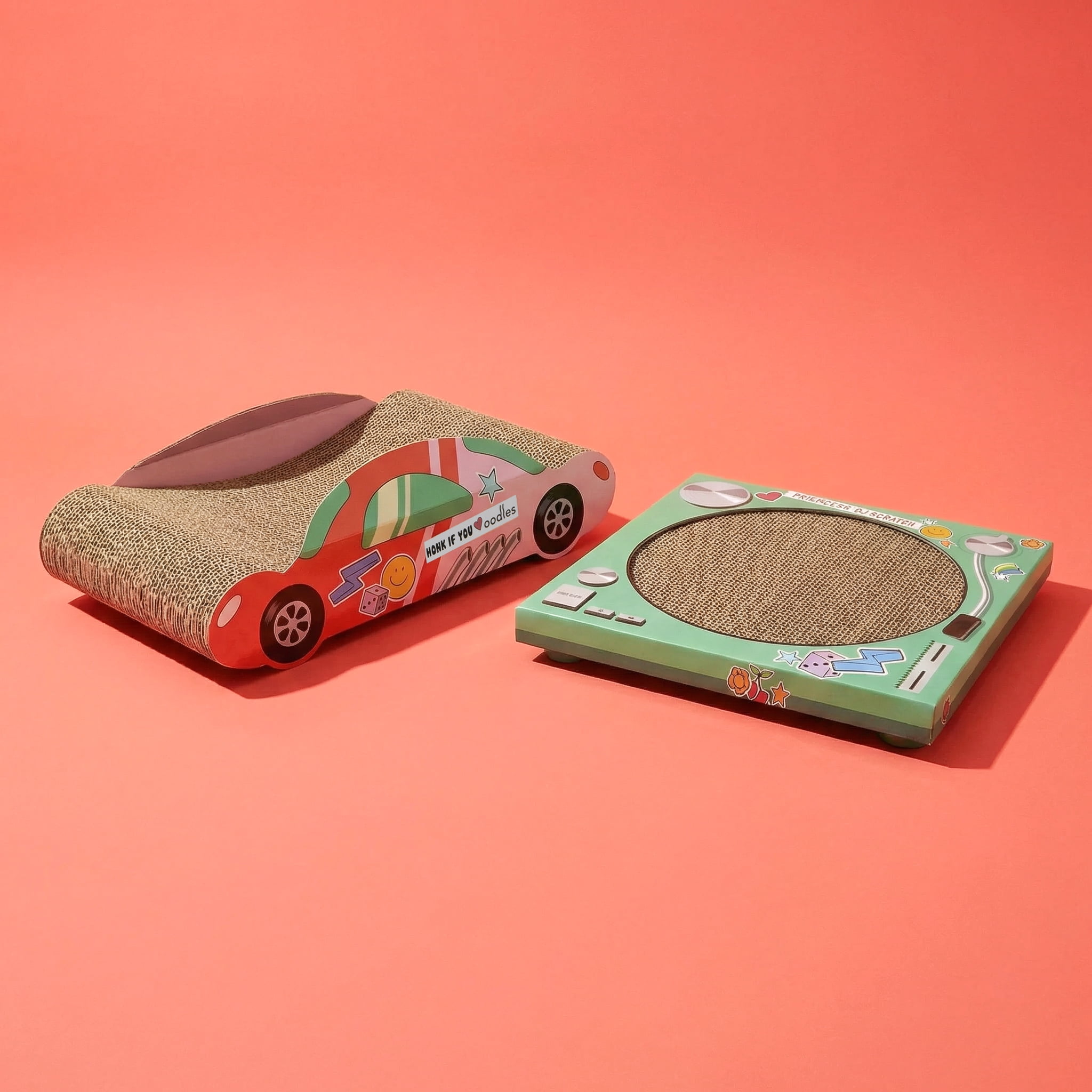 Oodles Red Hot Rod Race Car Durable Corrugated Cardboard Cat Scratching Pad, One Size
