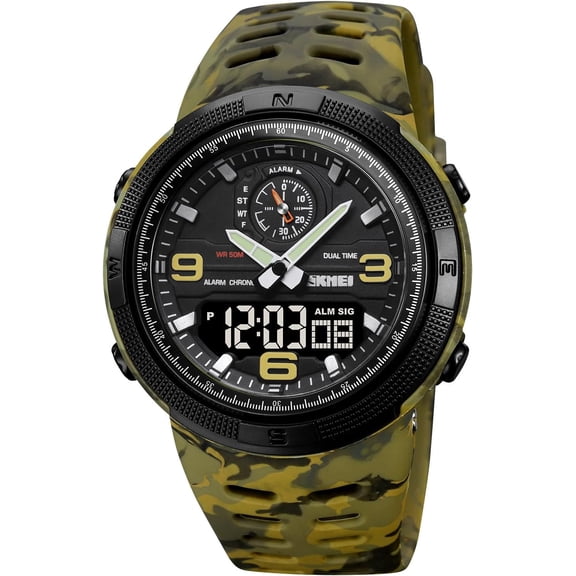 Mens Analog Digital LED 50M Waterproof Outdoor Sport Watch Military Multifunction Casual Dual Display 12H/24H Stopwatch Calendar Wrist Watch