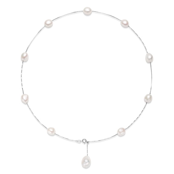 YAMI 8-9mm White Baroque Pearl Y Necklace for Women, Cultured Freshwater Pearl Pendant, 925 Sterling Silver Adjustable Chain, Elegant Mother's Jewelry Gift