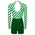 thumbnail image 6 of Kvysinly Women's Christmas Candy Cane Leotard Bodysuit Costume Mock Neck Long Sleeve Santa Jumpsuit Green XXL, 6 of 7