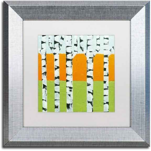 Trademark Fine Art "Seasonal Birches - Spring" Canvas Art by Michelle Calkins, White Matte, Silver Frame