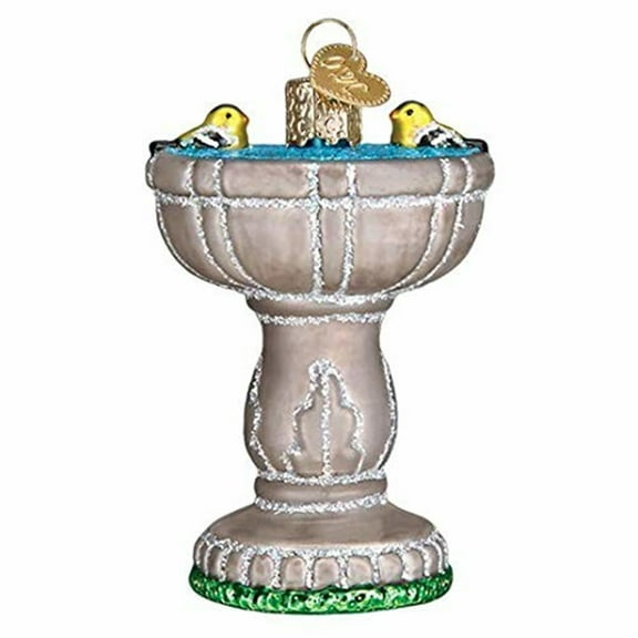 Birds Playing in Birdbath Christmas Holiday Ornament