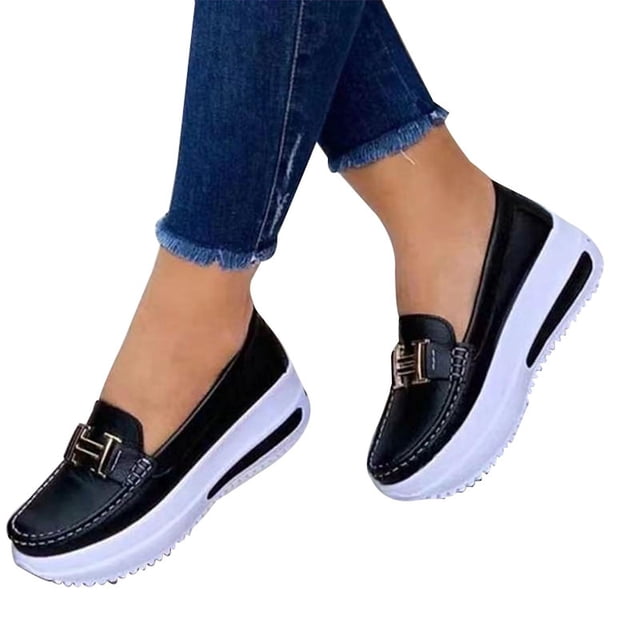 Cómodos mocasines de plataforma para mujer, zapatos para caminar planos informales de Pu, estilo Vintage