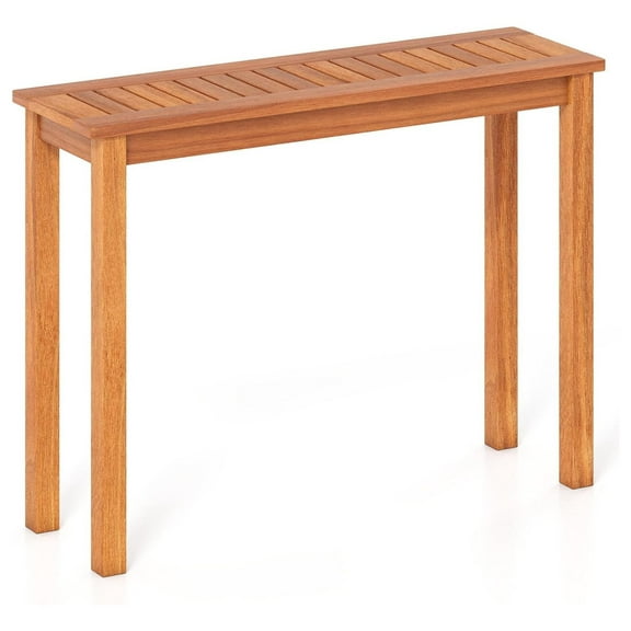 Outdoor Indoor Dining Table, Solid Wood Narrow Console Table w/Slatted , Buffet Bar Storage Organizer Wooden Patio Furniture Plant Stand for Garden Deck Entryway Porch Balcony (1)