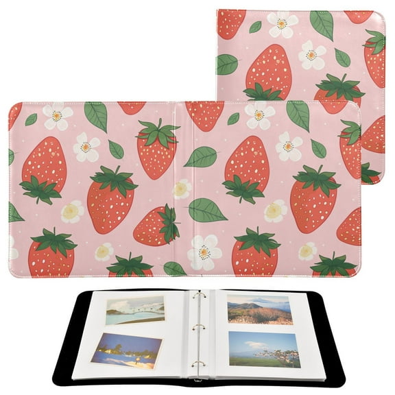 Leather Cover Photo Album 80 Pockets 4x6 Photos Bookshelf Picture Album Strawberry Leaves Fower