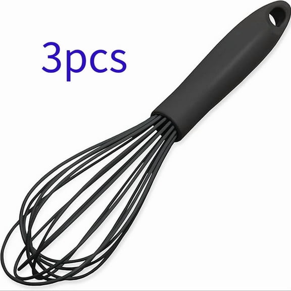 OFEFE 3-Piece Premium Silicone Wire Whisk Set - 6 Inch Heat Resistant Non-Scraping Cooking Whisks, BPA-Free Dishwasher Safe Kitchen Utensils for Baking, Mixing & Whipping (Black)