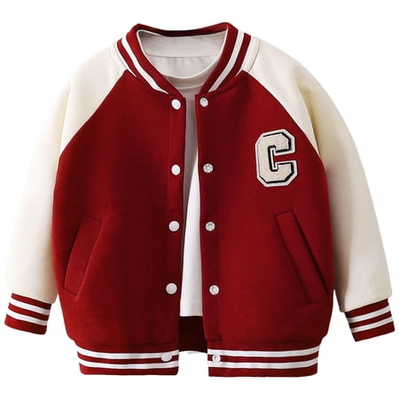 TTUHYWXI Boys Girls Varsity Baseball Jacket Zip Up Bomber Jacket Thin 18-24M 2-11Years(Red 2-3 Years)