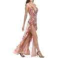 thumbnail image 3 of SWSMCLT Women's High Slit Maxi Dress Deep Homecoming Hoco Long Evening Gown Floral Slit Wedding Sexy V Neck Backless Sequin Cocktail Bridesmaid Party Full-Length Red 10, 3 of 5