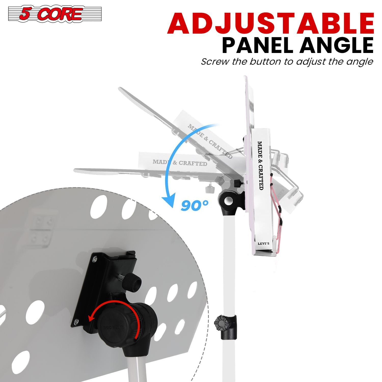 Music Stand For Sheet Music Height Adjustable Portable Folding Atril Para Partituras w Light Clip for Guitar Players Violinists Cellists Pianists - MUS FLD HD ACC WH