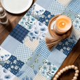 thumbnail image 3 of Blue Floral Table Runner 72 Inches, Spring Flowers Plants Patchwork Grid Bohemia Bed Runner Dresser Scarves Tabletop for Indoor Outdoor Parties/Ceremony/Banquet, 18" x 72", 3 of 8