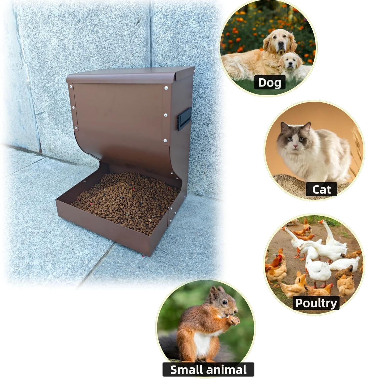Automatic Dog Feeder Large Breed, 15lb Indoor/Outdoor Gravity Feeder for Dogs
