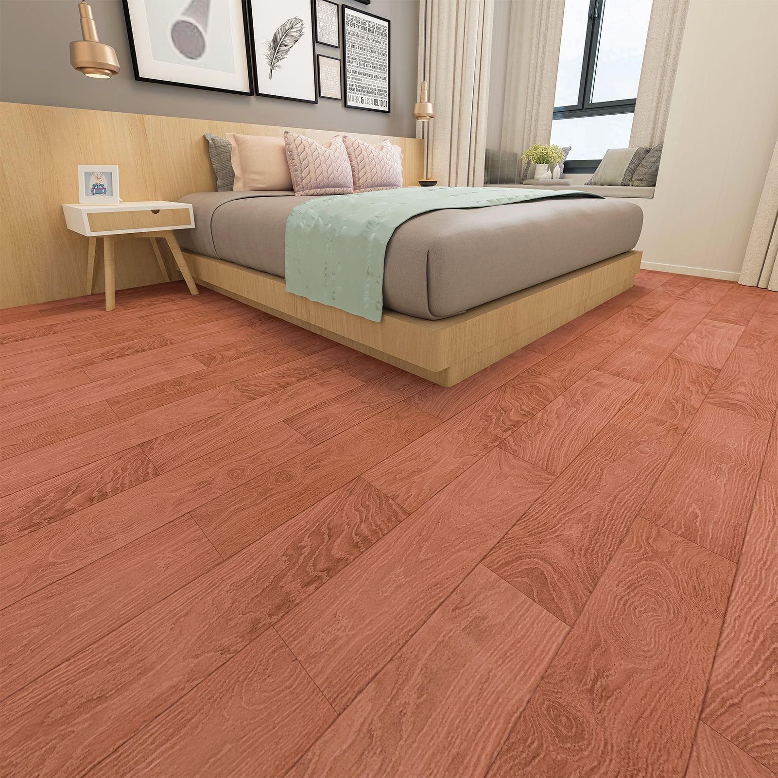 Art3d Vinyl Wood Plank 36" x 6" 36 Packs Self-adhesive Peel and Stick Flooring Tiles-Rosewood