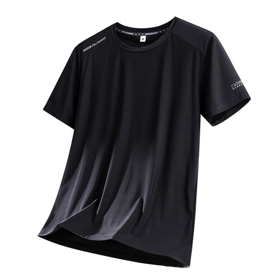 USNSM (L-5XL) Big and Tall Lightweight Workout Shirts for Men Summer Ice Silk Crewneck Running Athletic T-Shirts Short Sleeve Gym Tops Black XXL