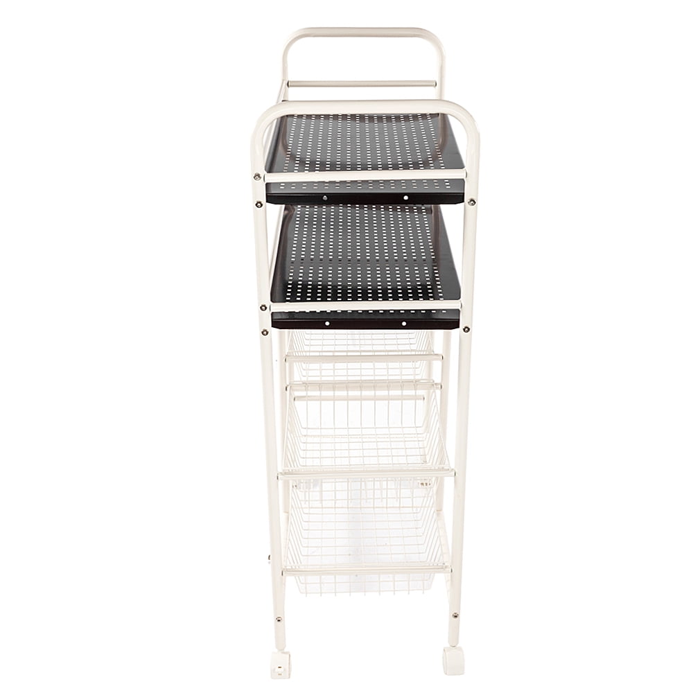 Lowestbest Portable Wooden Rolling Storage Cart with Wheels for Living Room, Bedroom