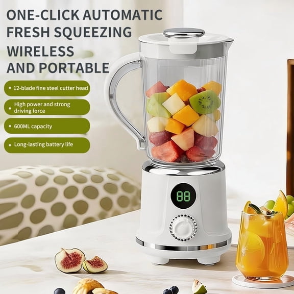 Portable Blender for Shakes and Smoothies, 20oz Cordless Personal Juicer, 12-Blades, 250W High Power, Type-C Rechargeable, White