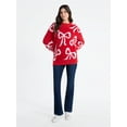 thumbnail image 2 of 99 Jane Street Women's and Women's Plus Bow Print Pullover Sweater, Midweight, Sizes XS-4X, 2 of 5