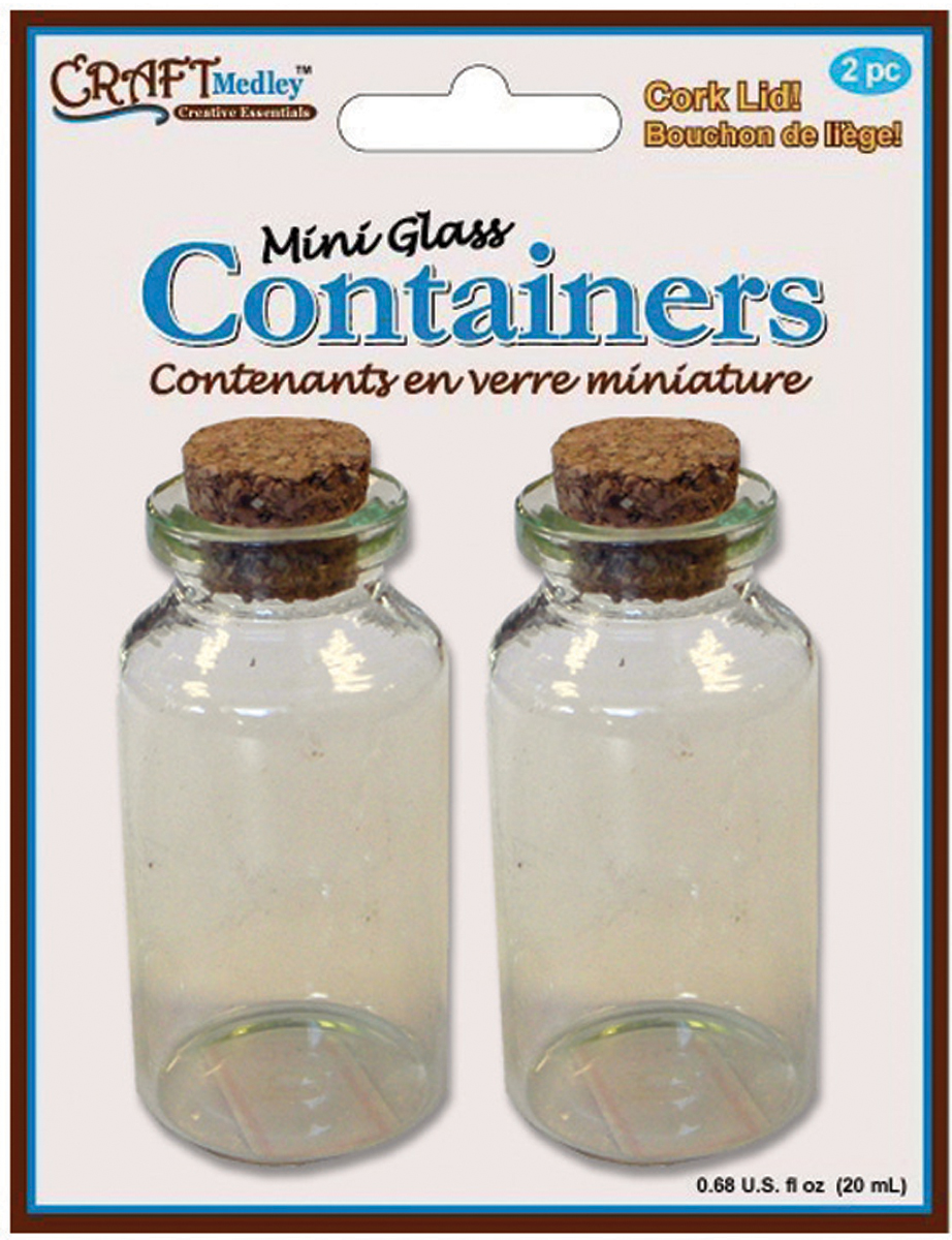 Mini Glass Containers W/Cork Lid 2/Pkg.84oz, Pk 6, Multicraft Imports