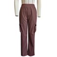 thumbnail image 1 of Women Pocket Casual Straight Pants Elastic High Waisted Loose Fitted Trousers for Dating Brown XL, 1 of 2