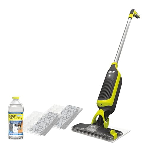 Trapeador aspirador inalámbrico Shark VACMOP para pisos duros. Incluye 2 almohadillas desechables VACMOP y una solución VACMOP de 12 oz. Gris carbón, VM180