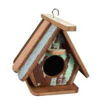 Handcrafted Pastel Bird House Wood Hanging Decor