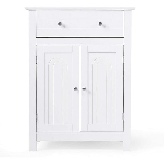 Giantex Bathroom Floor Storage Cabinet, Double Doors Wooden Free Standing Bathroom Cabinet with a Large Drawer and Adjustable Shelf, 23.5 x 12 x 31.5 inches (White)