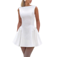 thumbnail image 2 of Robe d'Été Sans Manches Col Rond Dos Nu Ligne A Mini Fête Bal Blanc P, 2 of 10