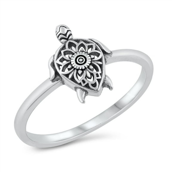 Sterling Silver Mandala Sea Turtle Ring Size 5