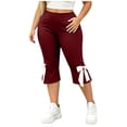 thumbnail image 3 of OVAFBAU Women's Capris Pants Yoga Workout Leggings Plus Size Casual Yoga Athletic Stretchy Bow Slit Ankle Capris Leggings, 3 of 8