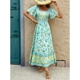 thumbnail image 6 of Women'S 2025 Summer Short Sleeves Boho Floral Print Tiered Casual Flowy Long Maxi Dress Light Green M, 6 of 7