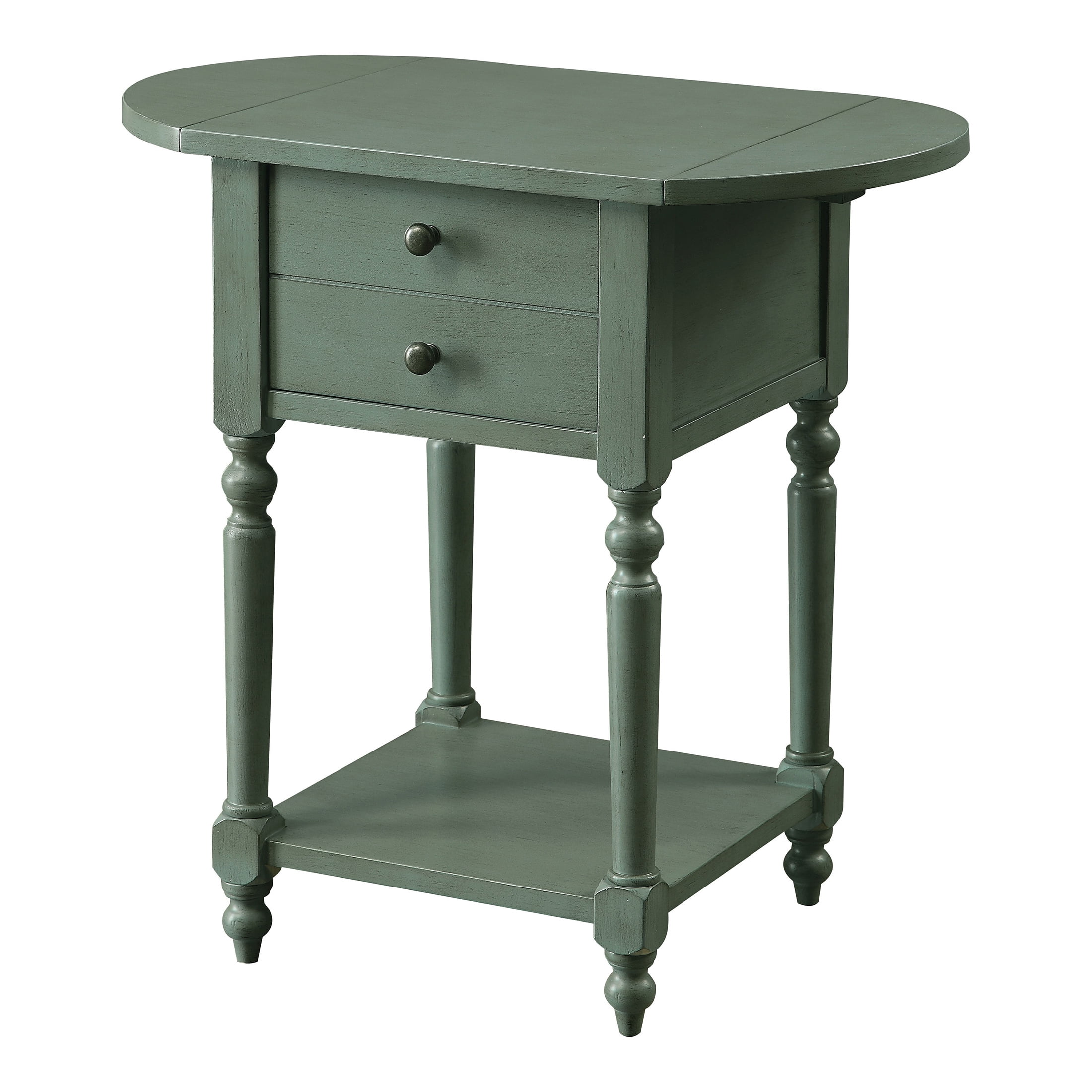 Furniture of America Wenslo Drop Leaf Side Table, Antique Teal