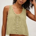 thumbnail image 3 of Qulqfy Womens Tank Tops Cotton Sleeveless Khaki Lace Crew Neck Casual Flowy Button Down Tunic Summer Tops S, 3 of 3