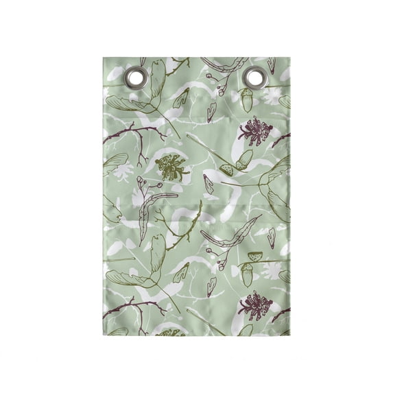 Woodsy Hanging Pocket Organizer, Autumn Twigs Acorns and Pine Cones Drawn by Hand, Printed Polyester Storage Bag with Pockets, 14" x 20", Almond Green Multicolor