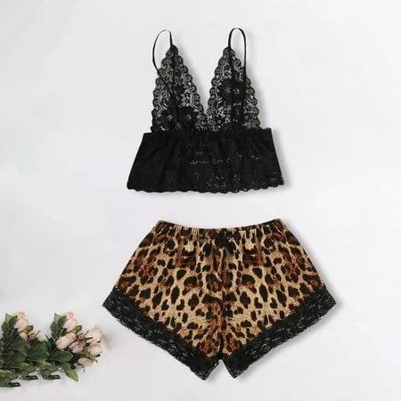 

Cathalem Lingerie for Women plus Size Christmas Pajamas Silk Nightdress Leopard Sleepwear Satin Women Lingerie Lace Silk Lingerie Underwear Brown XX-Large