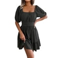 thumbnail image 3 of HIBRO Womens Square Neck Summer Dress Tie Back Short Sleeve Ruffle A Line Casual Mini Dress, 3 of 8