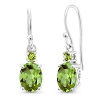 Gem Stone King 10K White Gold Green Peridot and Green Peridot Dangle Earrings for Women (2.80 Cttw, Gemstone Birthstone, Oval 8x6mm)