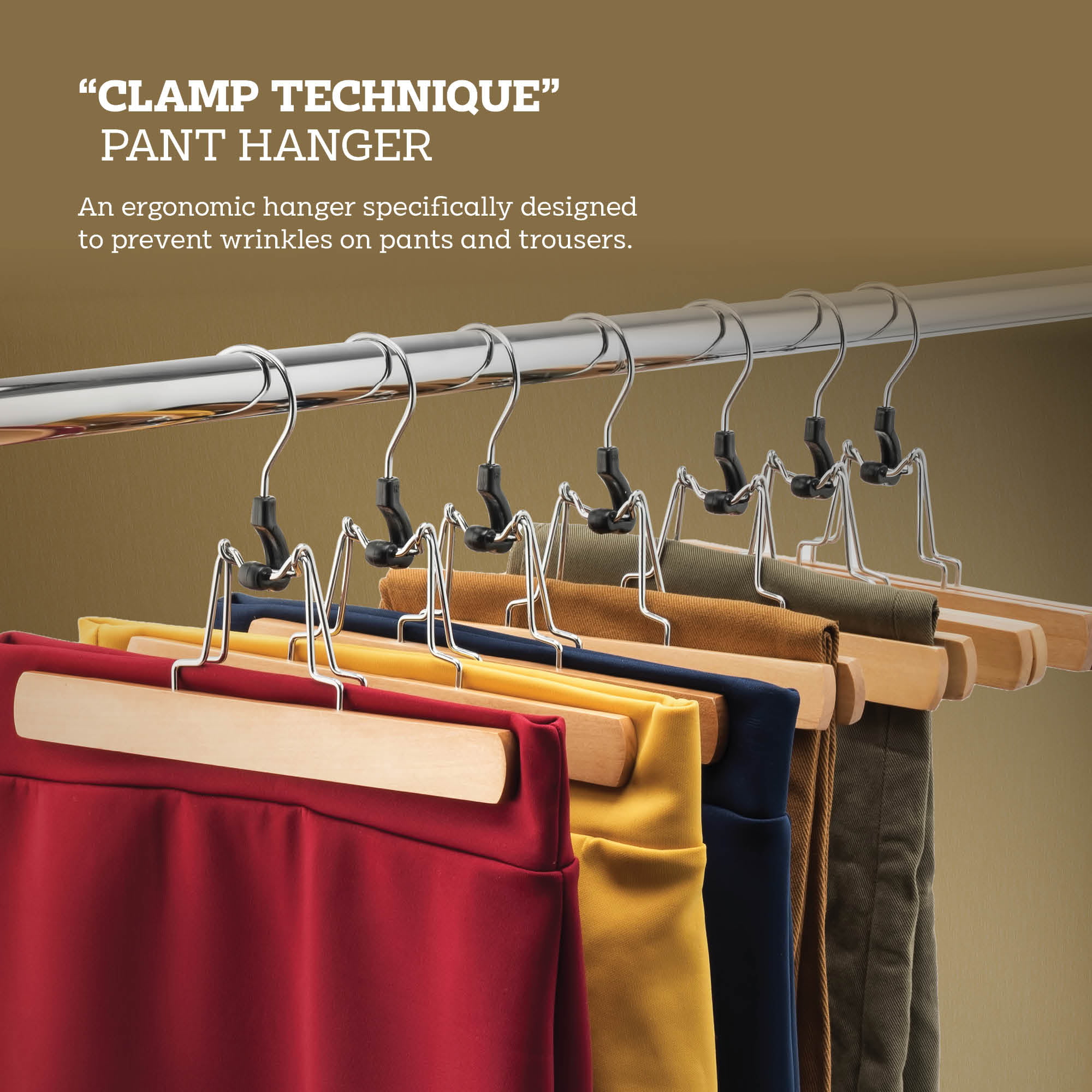 Clamp Hangers Slacks HOUSE DAY Wooden Pants Hangers 10 Pack Non Slip Wood Skirt Hangers Wood Jeans/Slack Hanger with 360° Swivel Hook Pants Clip Hangers for Skirts 