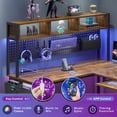 thumbnail image 3 of L-Shaped Office Desk with LED Lights & Charging Station, Reversible Computer Desk with Storage Shelf & Pegboard for Bedroom Study Writing, Rutic Brown, 3 of 9