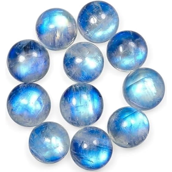 7mm Round Blue Fire AAA Quality Natural Rainbow Moonstone Calibrated Cabochon Loose Gemstone 11 pcs Box.