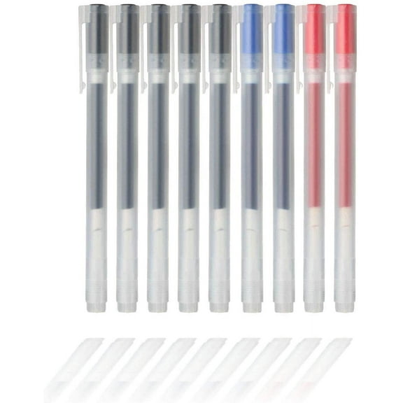 Gel Ink Ballpoint Pens 0.38mm Set of 9 Pack (5 Black 2 Blue 2 Red) Red-2