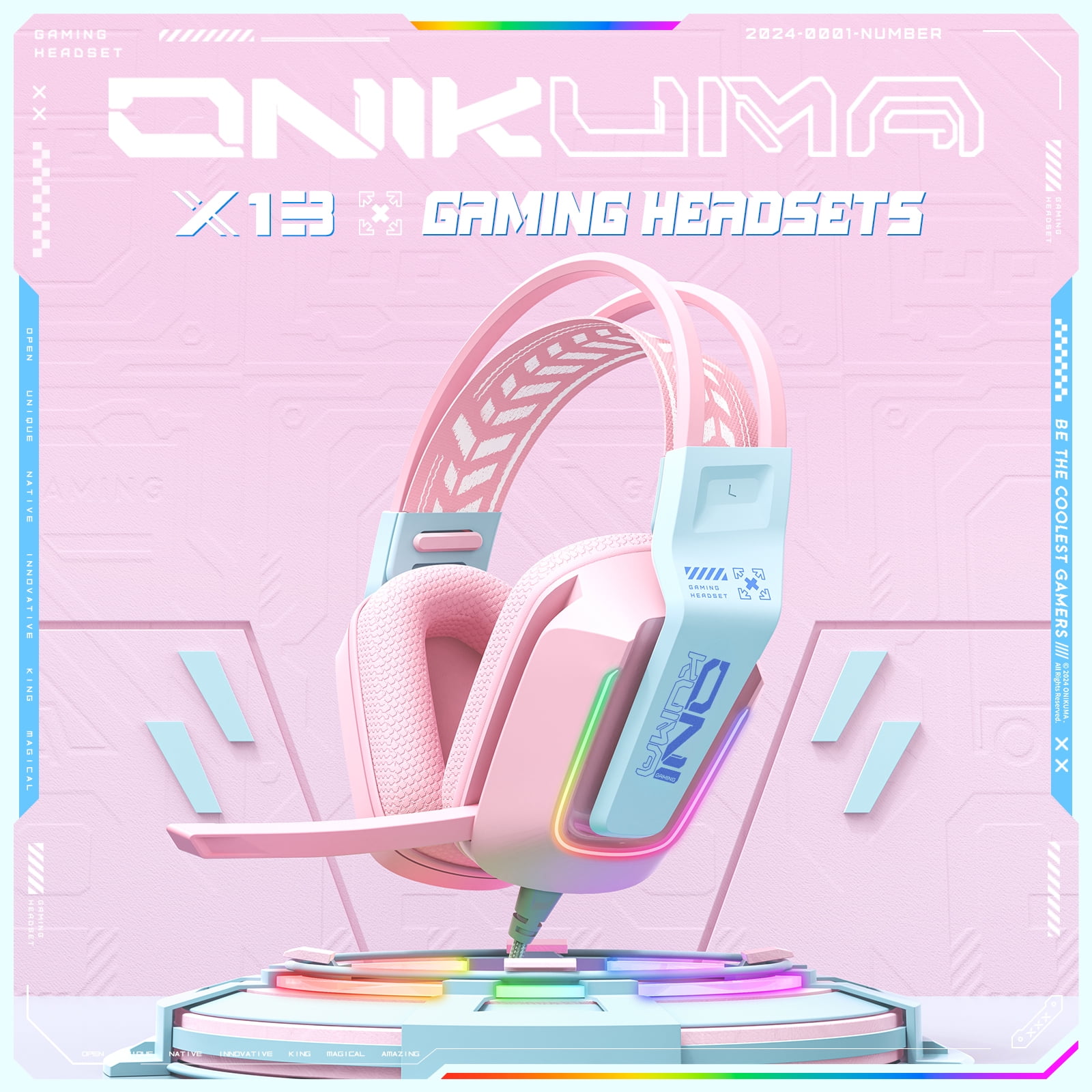 Gaming Headset with Mic for PC PS4 PS5 Xbox One Switch,Gamer Headphones Video Game Computer Gaming Headsets with Noise Cancelling Microphone Gaming Head Set Laptop Accessories,Pink