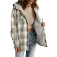 thumbnail image 1 of Chaqueta de Cuadros para Mujer, Larga, Botones, Capucha de Forro , Abrigo Cálido Gris-Amarillo S, 1 of 7