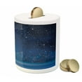 thumbnail image 3 of Moon Piggy Bank, Winter Season Wonderland Starry Sky Night Forest Landscape Scenery Print, Ceramic Coin Bank Money Box for Cash Saving, 3.6" X 3.2", Dark Blue, by Ambesonne, 3 of 4